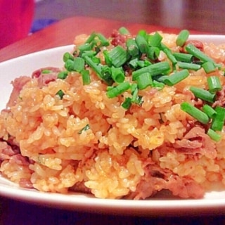 タコキムチと牛肉のチャーハン